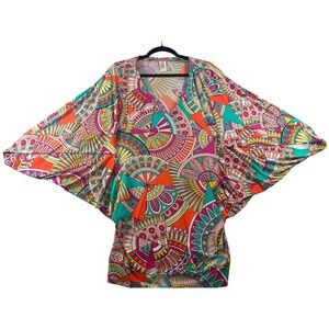 Cremieux Womens Batwing Sleeve Tunic Top Multi-Color Geometric Psychedelic Print